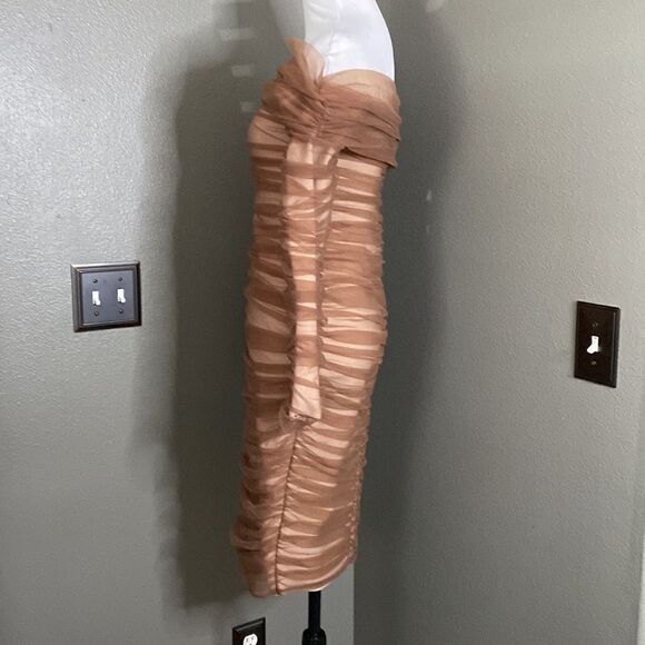 SEPIA BOUTIQUE Maisie Dress Brown Tulle Off Shoulder Bodycon - Picture 9 of 15